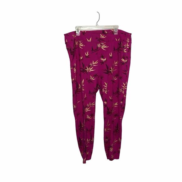 Soft Surroundings Emiko Pants Medium Fuchsia Pink Metallic Leaf Ponte Ankle 1X - Picture 1 of 7